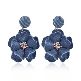 Denim Flower Earrings for Women Blue Floral Dangle Jewelry Accessories Boho Jewelry Gifts