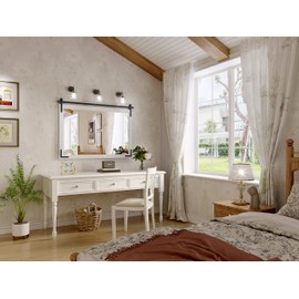 JIINGYO Farmhouse Bathroom Mirror, 40x26 Inch White Vanity Mirror for Wall, Wood Framed Rustic Mirror Rectangular Wall Decor Mirrors for Entryway Living Room Bedroom