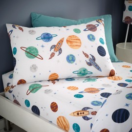 Happy Linen Company Girls Boys Kids Cosmic Planets White Standard Reversible Extra Pair Of Standard Pillow Cases