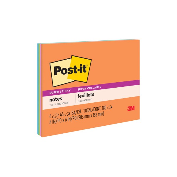 Post-it® Super Sticky Notes 6845-SSP, 8 in x 6 in
