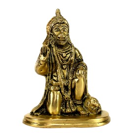 Brass Hanuman Bajrangbali Anjeneya Pavan Putra Murti Idol Statue Murti Figurine for Pooja and Home Decor (12.5 cms)