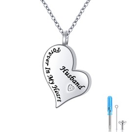 Ladytree Cremation Urn Necklace for Ashes 925 Sterling Silver Forever in My Heart Keepsake Memorial Pendant Waterproof Urn Jewelry Gift for Women Men, Metal, Cubic Zirconia