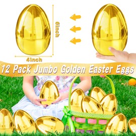 12 PCS Jumbo Gold Easter Eggs 6 Inch Giant Metallic Golden Easter Eggs Fillable Large Suprise Egg for Easter Themed Hunt Basket Stuffers Fillers Filling Treats Party Favors Classroom Prize Supplies