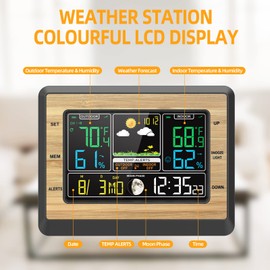 Ailgely Colorful Weather Station Wireless Indoor Outdoor Thermometer,Digital Weather Station with Atomic Clock&Wireless Outdoor Sensor,6 Inch Large Display,Adjustable Backlight