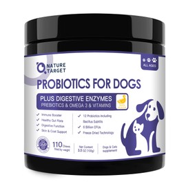 NATURE TARGET Probiotics for Dogs, Duck Flavored Dog Probiotics with Prebiotics and Digestive Enzymes for Dog Gut Health, Vitamins and Omega 3 for Skin & Coat & Immune Health - 110 Treats