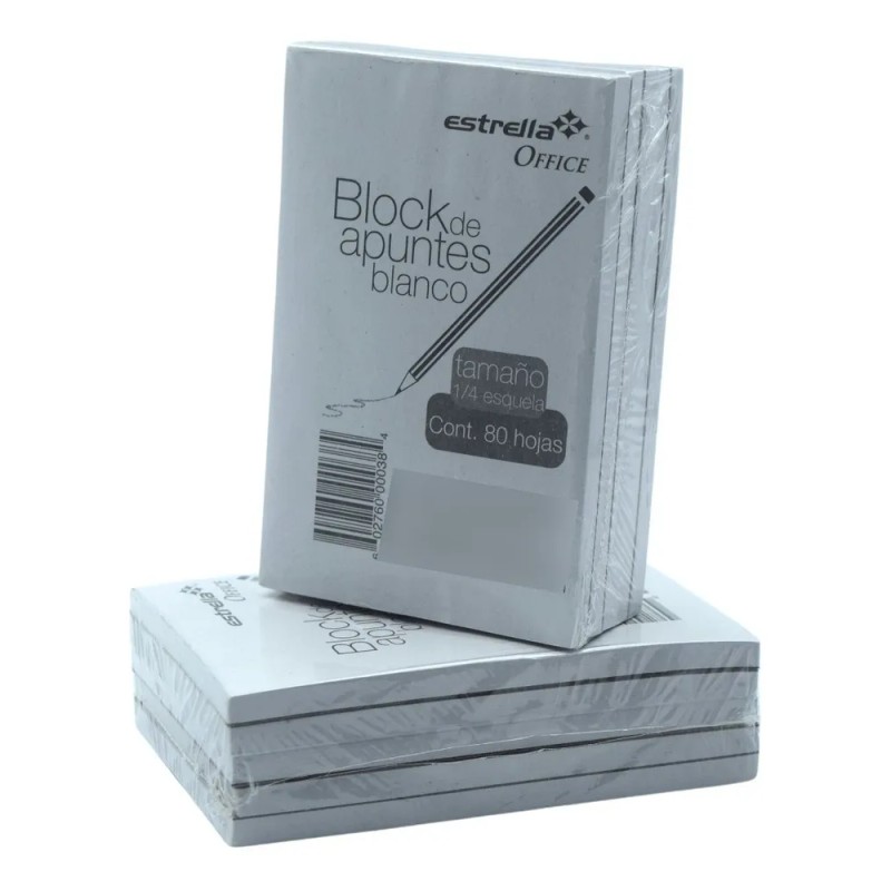 Block De Apuntes Blanco 1/4 Esquela 80 Hojas Con 10