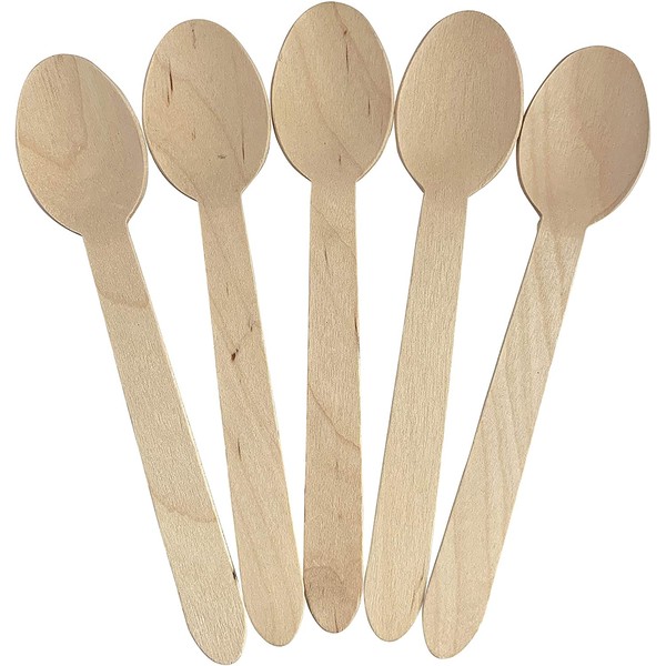 KingSeal FSC Certified Disposable Wood Cutlery Spoons, Biodegradable and Earth Friendly, 6.25 Inch Length - 1 Pack of 100 pcs