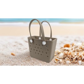 Urvczza Small Waterproof Rubber Beach Bag - Lightweight Foldable Tote for Women, Travel, Pool & Gym, Sandproof Washable (Almond1.2)