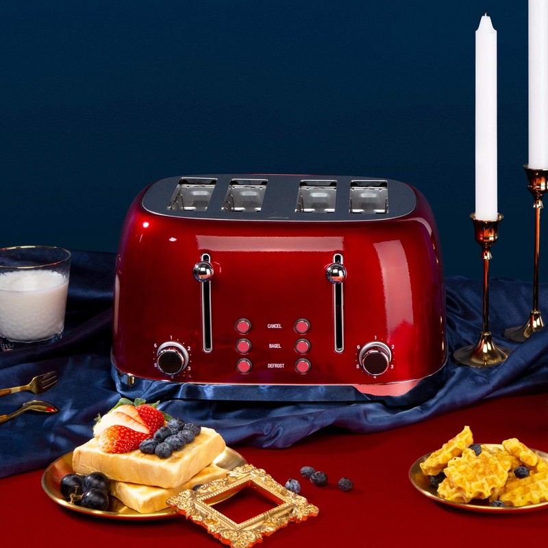 Roter Mond 4 Slice Toaster Retro Stainless Steel with Bagel