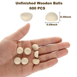 600Pcs Half Wooden Beads, 15mm Mini Split Wood Balls, Unfinished Half Round Wood Beads, Hemisphere Wood Crafts Ball for Craft, DIY Project, Home Decor, Ornament