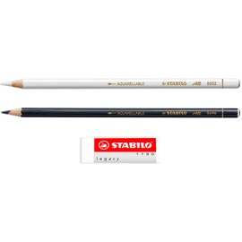 STABILO Coloured Pencil for Almost All Surfaces All - Pack of 2 - Black & White + Legacy Eraser