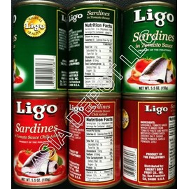 Ligo Sardine Bundle, 3 Cans Sardines in Tomato Sauce, 3 Cans Sardines in Tomato Sauce with Chili Added, [Pack of 6 Cans]