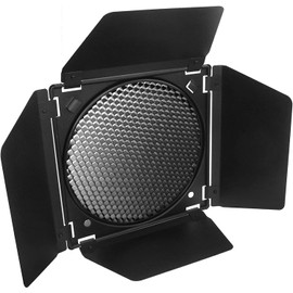 Godox BD-04 Barn Door Barndoor with Honeycomb Grid and 4 Color Gel Filters + 7 inch Bowens Mount Standard Reflector Light Modifier