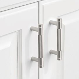 9BUILD 10 Pack Knurled Cabinet Pulls 3 Inch Brushed Satin Nickel Kitchen Cabinet Handles Cabinet Hardware Kitchen Handles for Cabinets Nickel Dresser Pulls T Bar Drawer Handle