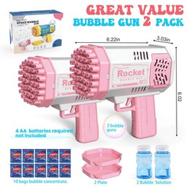 Bubble Machine Gun for Toddler Kids, 40 Holes Bubbles Maker Toy for Girl Boy Adult, Outdoor Birthday Party Wedding Favors Gifts - Color: 2Pcs-Pink
