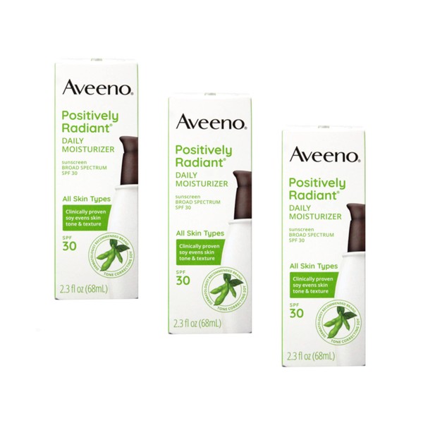 Aveeno Positively Radiant Daily Face Moisturizer Broad Spectrum SPF 30, 2.3 Fl. Oz. (Pack of 3)