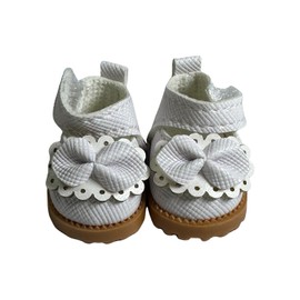 QIXINGWISE Mini Mary Jane PU Leather Doll Shoes with Bow Decor Compatible for 15cm 17cm Doll, Cute Doll Clothes & Outfit Accessories Suitable for 6.7 Inches Dolls (1 Pair - White)