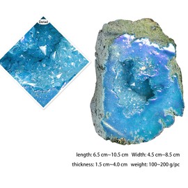 Nupuyai Titanium Coated Natural Rock Crystal Geode Druze Gemstone Crystal Cluster Quartz Geode for Reiki Healing House Feng Shui Decoration (100-200g)