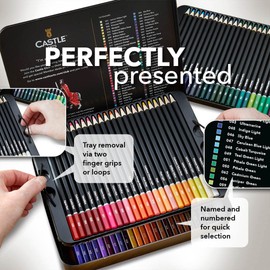 Castle Art Supplies 72 WaterColor Pencils Set | Premium Vibrant Pigments for Blending, Drawing and Painting | For Adults, Hobbyists and Professionals I Protected and Organised in Presentation Tin Box