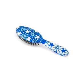 Rock & Ruddle Natural Mixed Boar Bristle Hair Brush for Women and Kids (Small/Travel Size, 17.5cm - Perfect for Wet or Dry Hair, Detangling Smoothing Blowdrying - Made in UK - Blue Ribbon