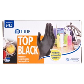 Tulip Top Black Nitrile Disposable Gloves Powder Free Pack of 100 (L- 8/8.5)