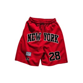 VIPWOLF - Pantalones cortos de baloncesto para hombre, diseño gráfico de números, Y2K con cordón en la cintura para entrenamiento, atlético,, Rojo -, X-Large