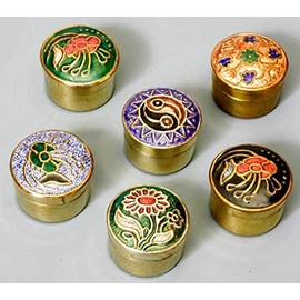 Brass Box Cloisonne 3/4" Mini. Design and color vary. Randomly selected one box.