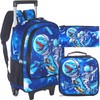 UFNDC 3PCS Rolling Backpack for Boys, Kids Dinosaur Wheeled Bookbag，Travel