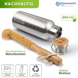 Blockhütte® Premium Stainless Steel Insulated Drinking Bottle, Leak-Proof, Includes Free Brush, for Children and Adults