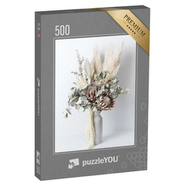 puzzleYOU: Jigsaw Puzzle 500 Piece Dried Flower Arrangement in a Stylish Pink Vase - From the Flower Vases, Flowers & Plants Puzzle Collection