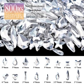 Dowarm 6000PCS Crystal Clear Nail Rhinestones, 16 Types of 800PCS Special-Shaped Diamonds+5200PCS Flatback Rhinestones, 3D Crystal Glass Gemstones for Nail Crafts Decoration, White Gem Stones Charm
