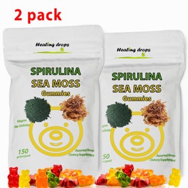 HEALING DROPS Blue Spirulina Gummies with Sea Moss Gummies - Superfood Supplement (2 Pack)
