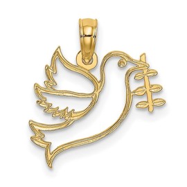 JewelryWeb 17mm 10k Solid Yellow Gold Cut out Dove With Olive Branch Charm Pendant Necklace for Women