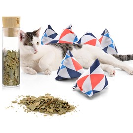 CanadianCat Company Cuddly Cushion Set of 6 Cuddly Pyramid XL Nordic Triangle with Catnip, Cat Cushion, Interactive Cat Toy