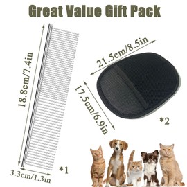 2 Pcs Pet Hair Removal Glove + 2 Pcs Dog Comb, Grooming Gloves for Cats and Dogs, Pet Hair Glove for Removing Tangles and Knots, Deshedding Wipe Brush Cats And Dogs Dematting Furmingle