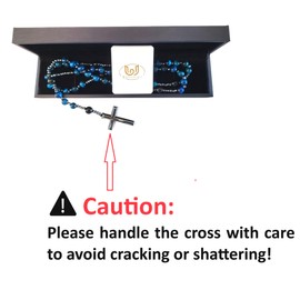 BJ BshuxiuJ Elegant Stone Rosary Necklace with Black Agate and Hematite Beads – Handcrafted Rosary Bead Cross Necklace for Men (Blue Tiger Eye Rosary)