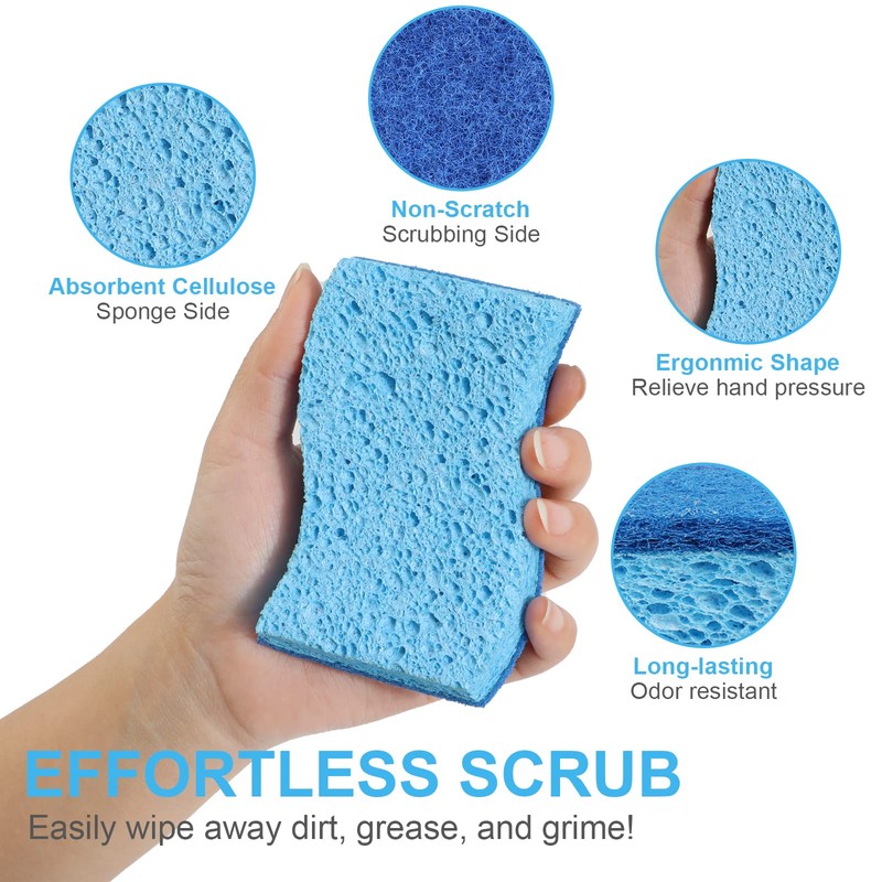Eco Non-Scratch Kitchen Cellulose Sponges, Dual Side Dishwashing Eco Friendly