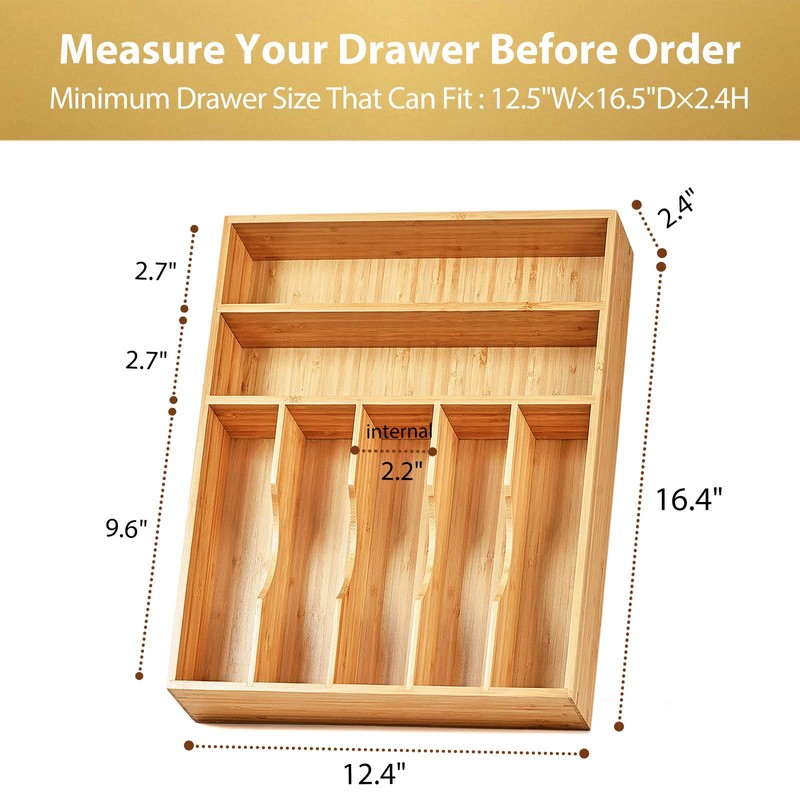 Umilife Kitchen Drawer Organizer, 12.5 Inch Silverware Utensil Tray Holder,