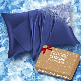 QUTOOL Cooling Pillow Cases for Hot Sleepers&Night Sweats, Ice Cool Pillowcases Queen Size Set of 2 for Hair Skin, Soft and Silky Luxury Cover with Envelope Closure, Royal Blue,20"×30"