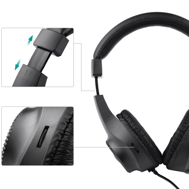 Wired Headset Self Adjusting Headband 6.5mm Single Jack Stereo Monitor
