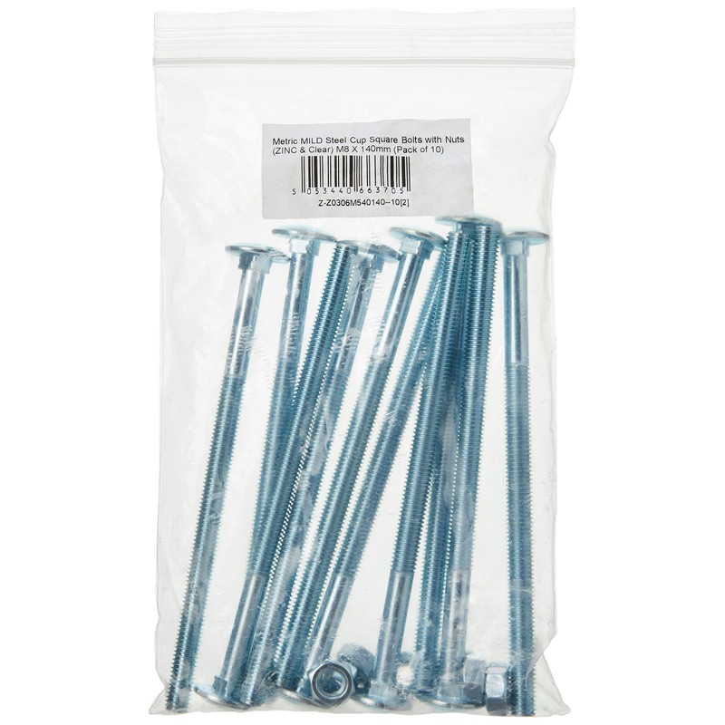 AHCMetric MILD Steel Cup Square Bolts with Nuts (ZINC &