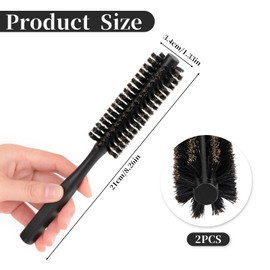cobee Rundbürste Klein, 2 StückeRundbürste Bart Rundbürste Wildschweinborsten Tragbare Borsten Haarbürste mit ergonomischem Griff Haarbürste Rund Rundbürste zum Föhnen Bart Bürste(Schwarz)
