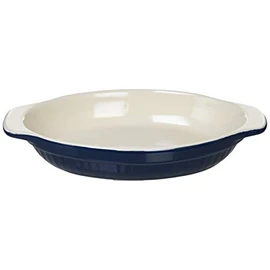Delish Kitchen L-1892 Pearl Metal Deep Oval Plate, Navy, 8.7 x 5.5 inches (22 x 14 cm), Heat Resistant