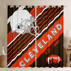 3D Football Curtains & Drapes American Football Fans 30%-50% Blackout Curtains International Sports Team Curtains Geometry Stripes Grunge Style Window Curtains 52''Wx84''L (Cleveland)