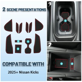 2025 Kicks Door Slot Mats,for Nissan 2025 Kicks Accessories Anti-Slip Interior Rubber Mats Center Console Liner Compatible with 2025 Nissan Kicks S/SV/SR(11PCS/Sets)