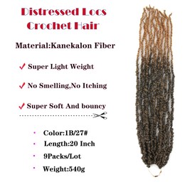 T1B 20 Inch Faux Locs Curly Soft Distressed Wavy Crochet Braids Synthetic Goddess Locs Braiding Hair Extensions (9 Pack, 27#)