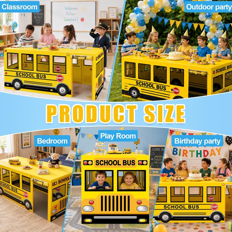 6ft School Bus Birthday Party Playhouse Tablecloth Large Bus Themed