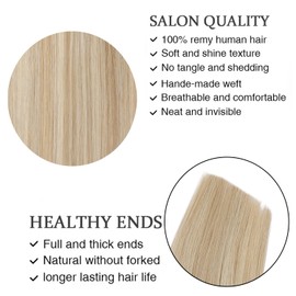 ORIGEN Clip in Hair Extensions Real Remy Human Hair Dark Golden Brown Ice White Bleach Blonde Highlights Hair for Women 80g 7 Pcs 14 Inches