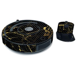 MightySkins Carbon Fiber Skin for iRobot Roomba 675 Max Coverage - Black Gold Marble | Protective, Durable Textured Carbon Fiber Finish | Easy to Apply, Remove, and Change Styles | Made in The USA