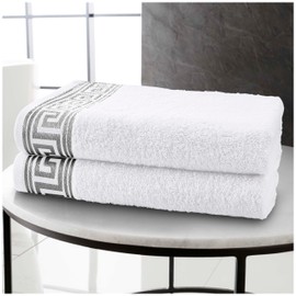 2 Pack Bath Sheets Towels Extra Large Set, Greek Pattern Towels 500 GSM Bath Towels, 100% Cotton Bath Sheets Quick Dry Towel Bale, (80x140cm) Extra Large Bath Sheets White Towel Set